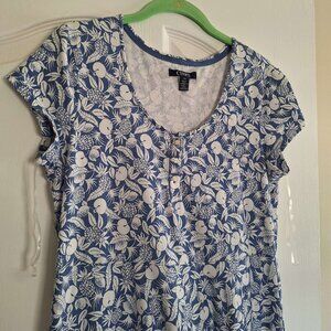 Chaps Fruit Print Blue Short Sleeve Maxi Dress Size Large